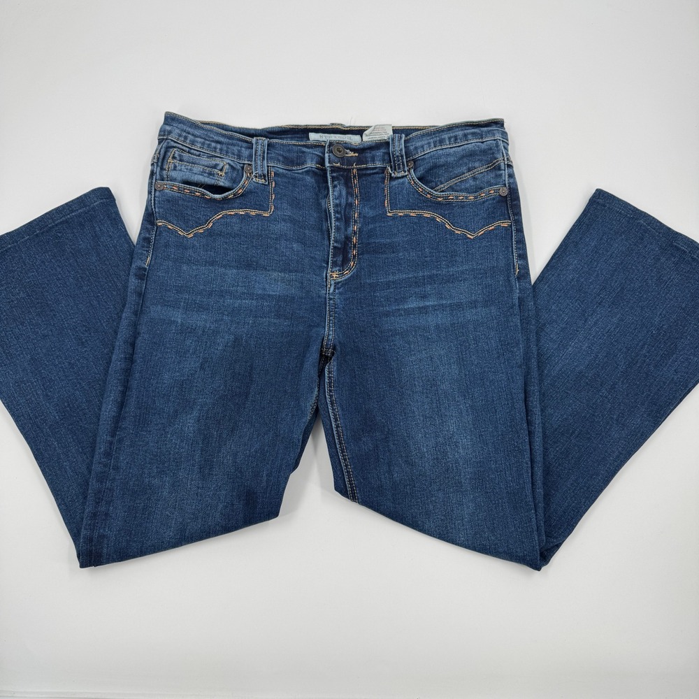Stetson Highrise Flare Jeans Womens 14 Blue Dark Wash Western Contrast Stitch